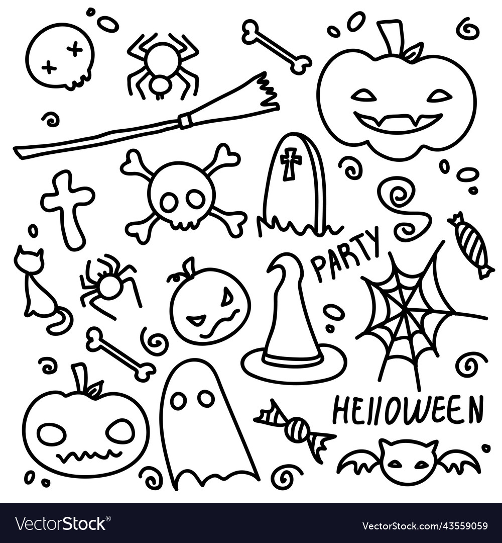 Set of objects halloween icons horror holiday Vector Image