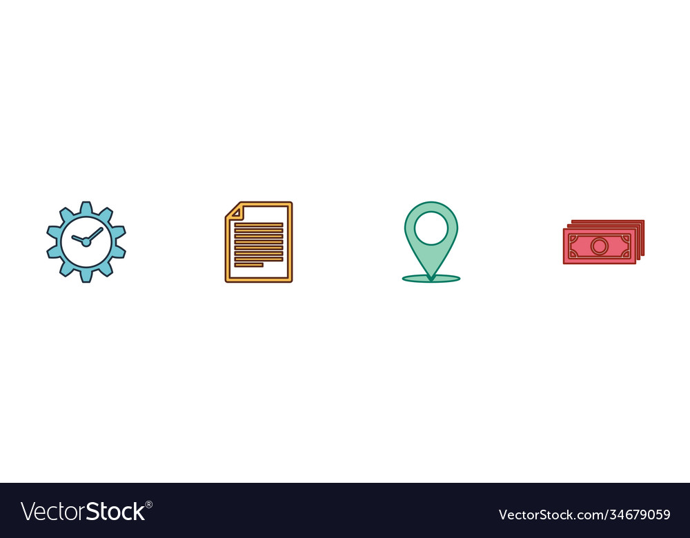Set time management document map pin and stacks vector image Set time management document map pin and stacks