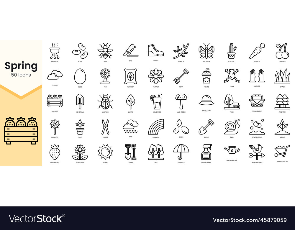 Simple outline set of spring icons linear style vector image Simple outline set of spring icons linear style