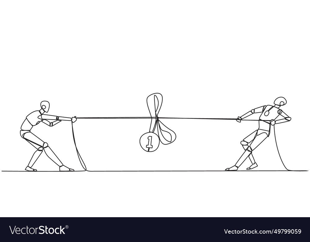 Single continuous line drawing two robots vector image Single continuous line drawing two robots