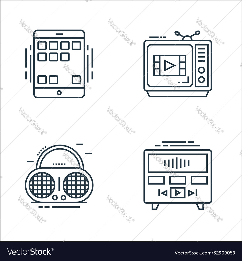 Technology devices line icons linear set quality vector image Technology devices line icons linear set quality
