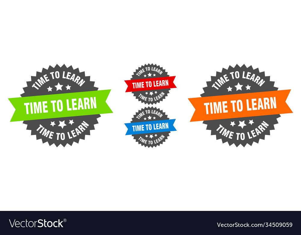 Time to learn sign round ribbon label set seal