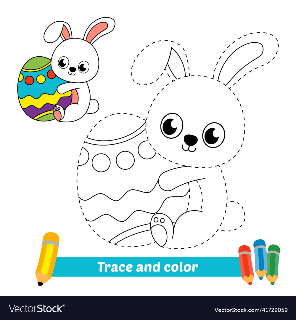 Trace and color for kids rabbit Royalty Free Vector Image