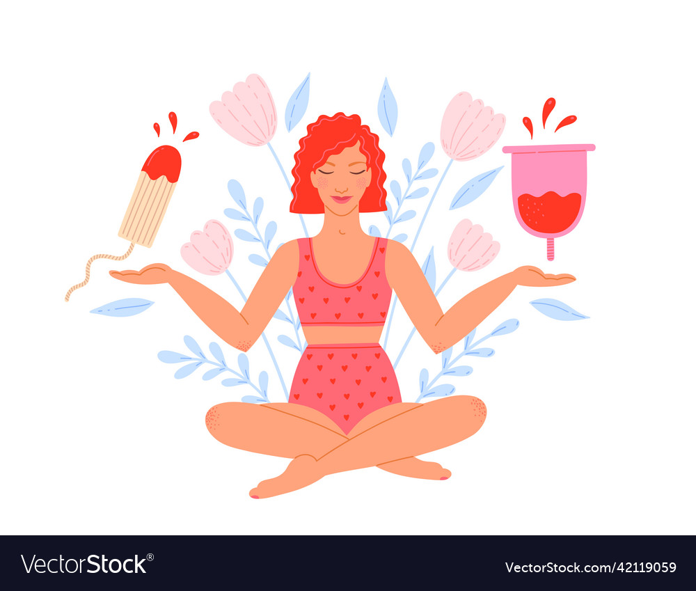 Woman Choosing Between Menstrual Cup And Tampon Vector Image 2446