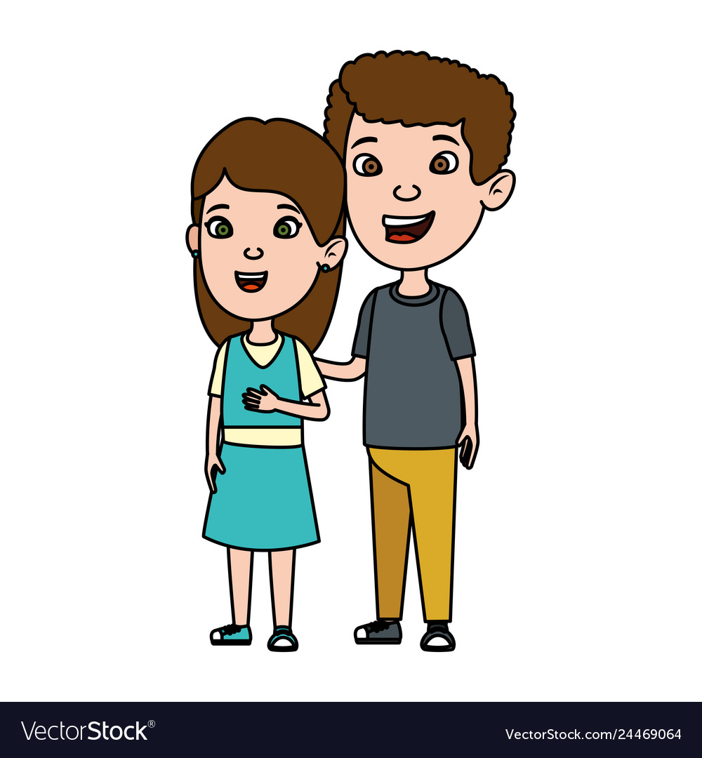 Cute little kids couple Royalty Free Vector Image