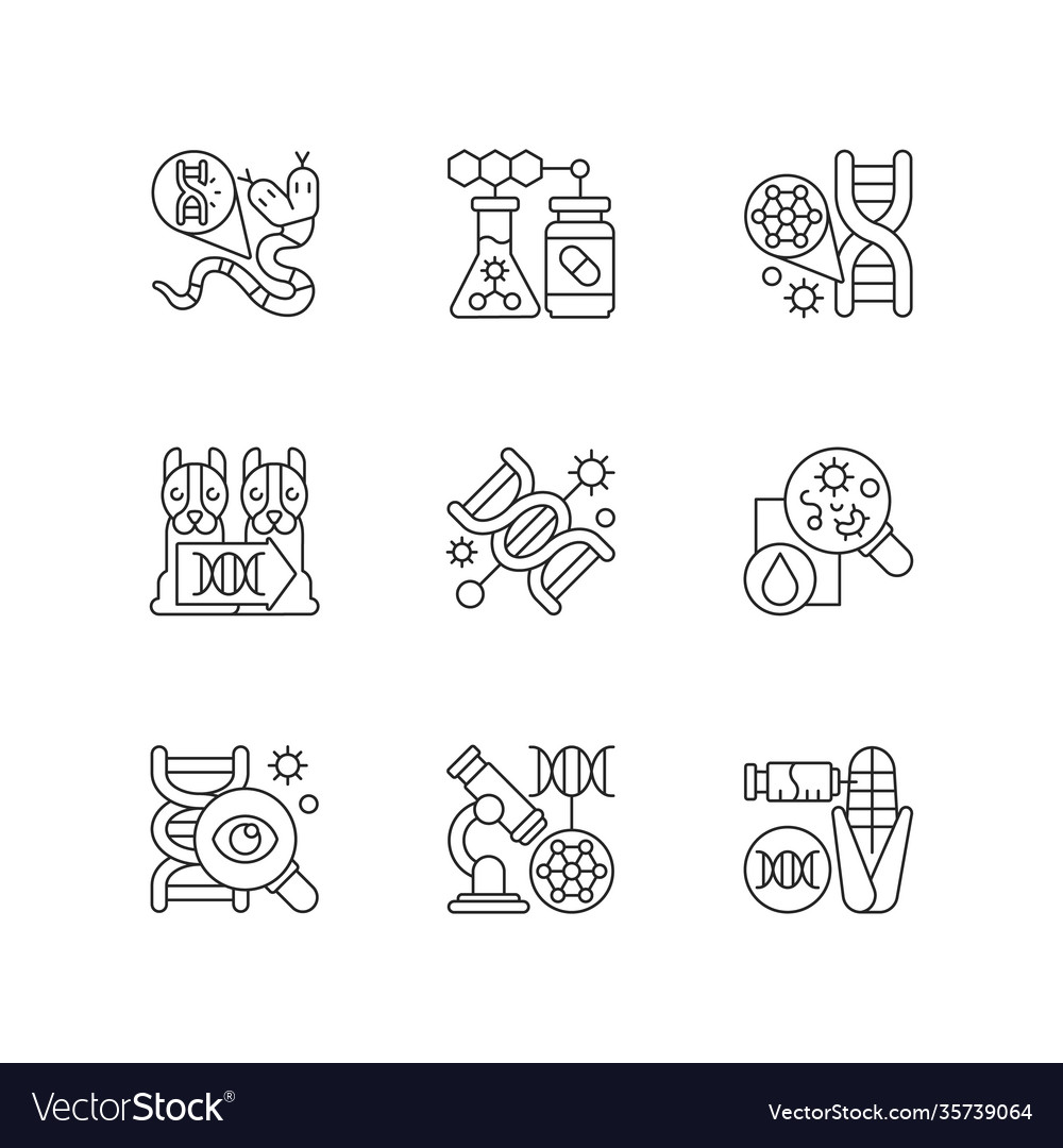 Dna structure experiment linear icons set
