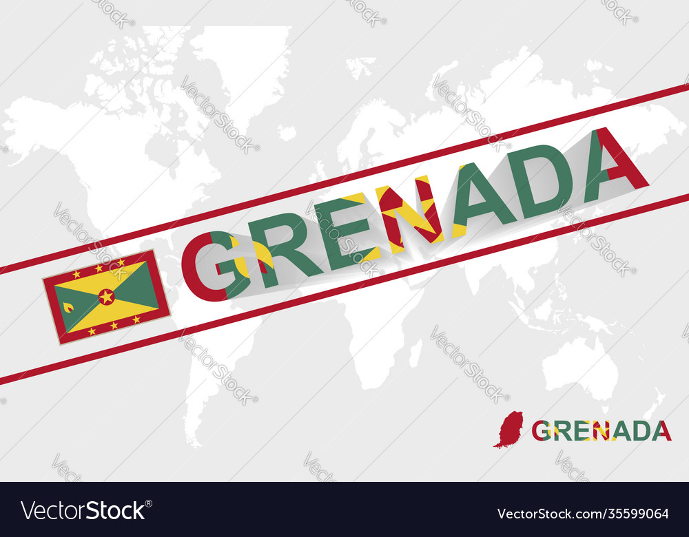 Grenada map flag and text