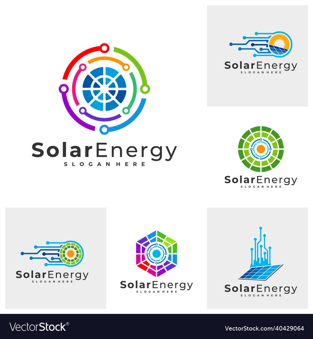 Set of tech solar logo template creative