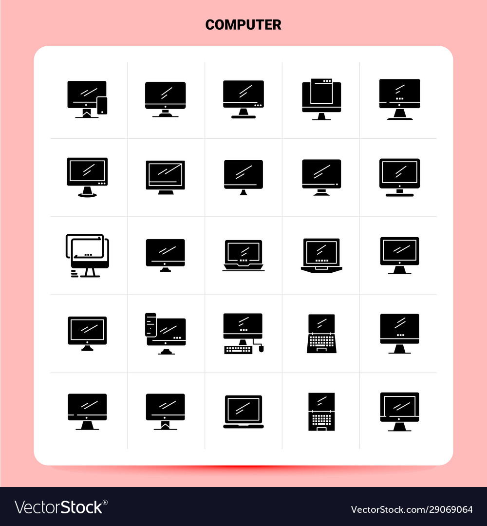 Solid 25 computer icon set glyph style design