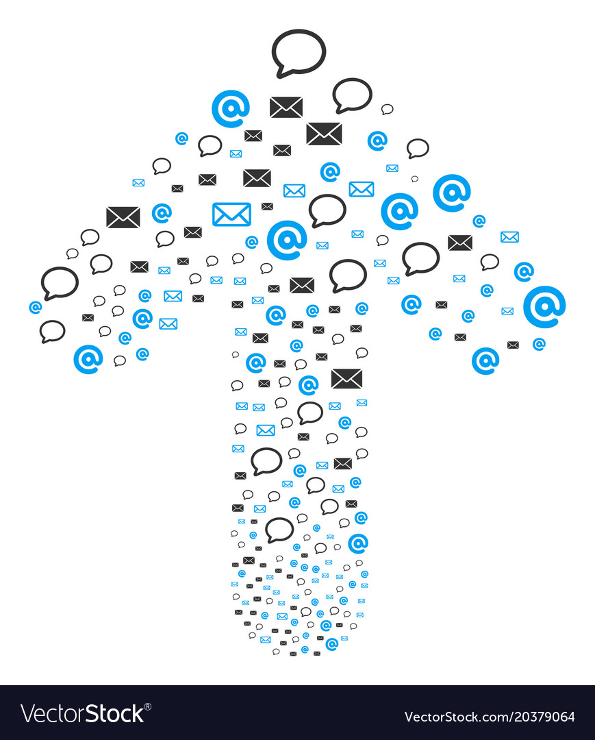 Upwards movement arrow shape with email