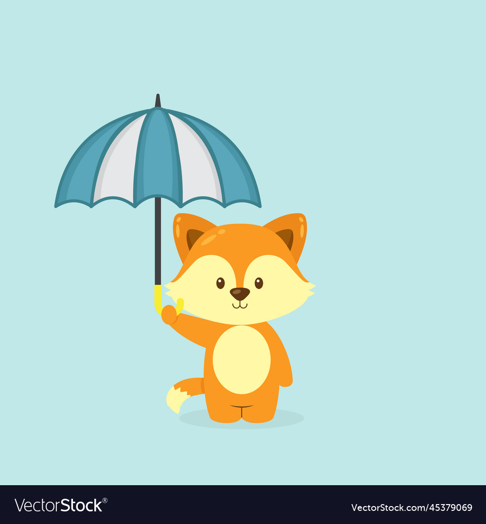 Cute fox holding umbrella Royalty Free Vector Image