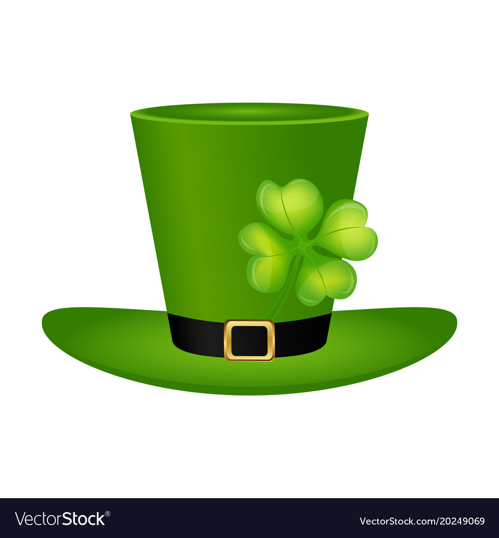 Cylinder hat leprechaun with clover leaf for st Vector Image