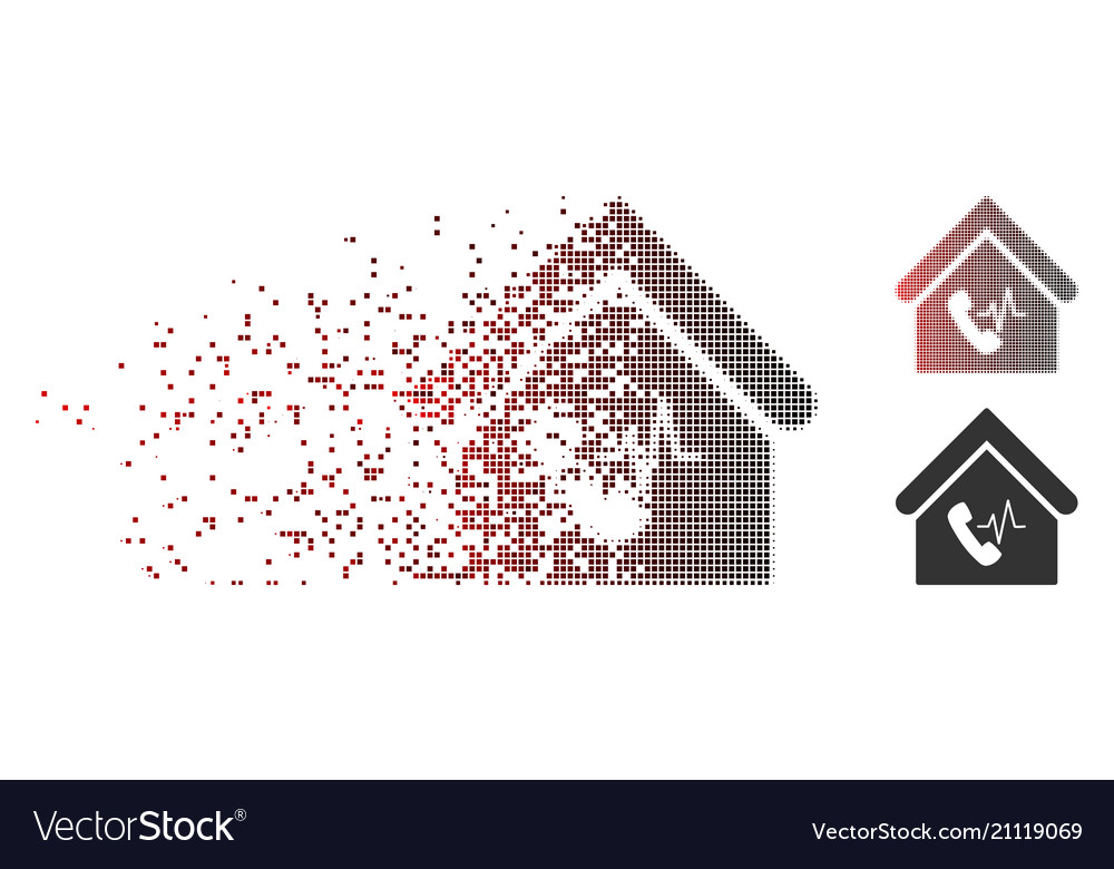 Damaged pixel halftone phone station building icon