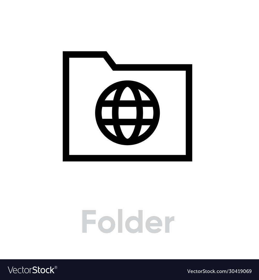 Folder globe planet editable line simple vector image Folder globe planet editable line simple