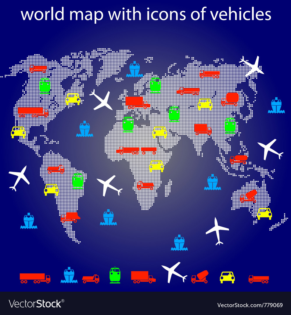 Global Map with Transportation Icons