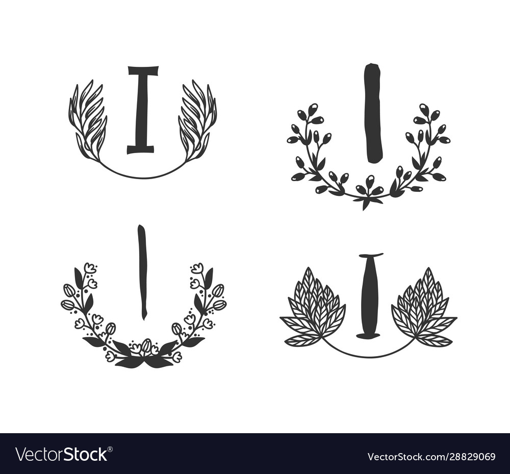 Hand drawn set monogram objects for design use