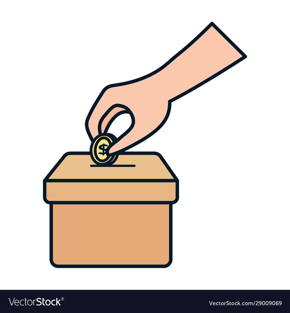 Hand Pushing Coin In Box Charity And Donation Vector Image