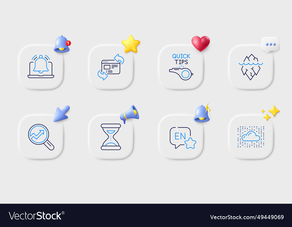 Iceberg tutorials and english line icons for web vector image Iceberg tutorials and english line icons for web