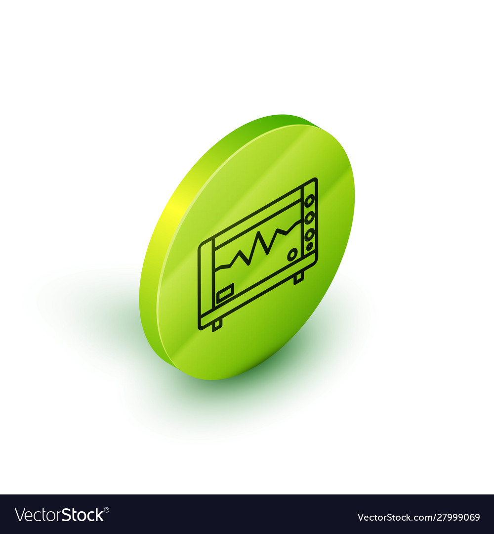 Isometric line computer monitor with cardiogram vector image Isometric line computer monitor with cardiogram