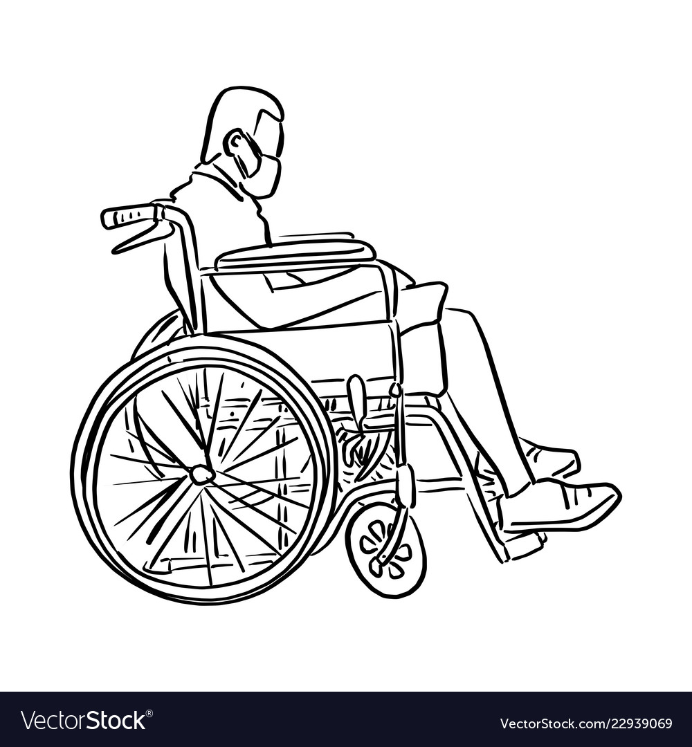 Man on wheelchair sketch doodle Royalty Free Vector Image