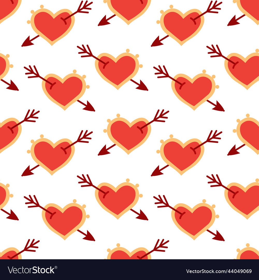 Red heart with arrow seamless pattern Vector Image Red heart with arrow seamless pattern