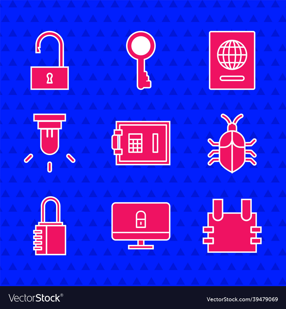 Set safe lock on computer monitor bulletproof vector image Set safe lock on computer monitor bulletproof