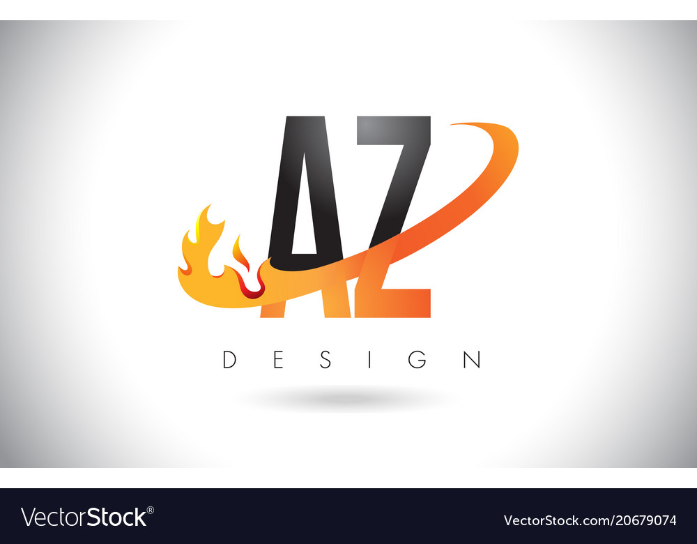 az a z letter logo with fire flames design and vector image