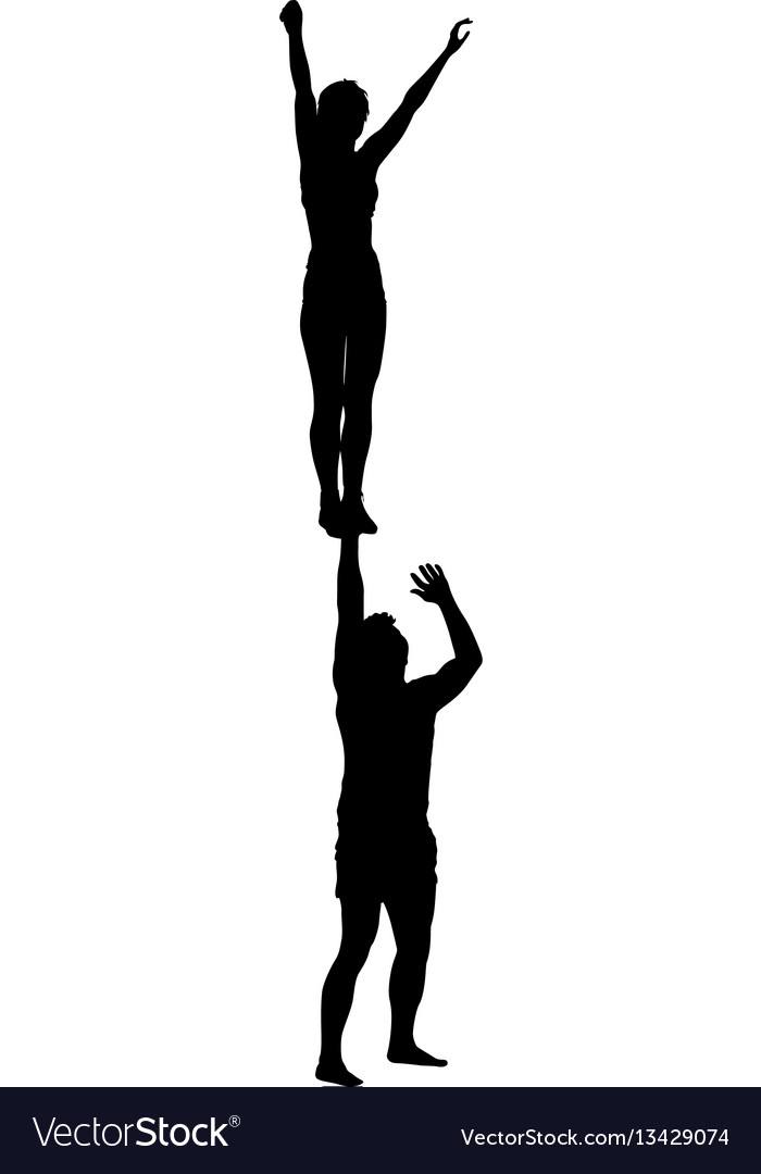 Black silhouette two acrobats show stand on hand Vector Image