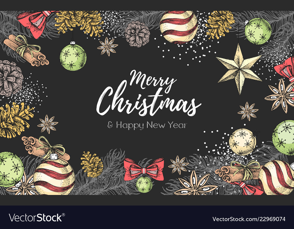 Christmas Holiday Hand Drawign Poster Royalty Free Vector