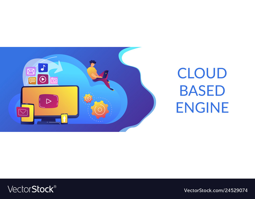 Cloud based engine concept banner header vector image Cloud based engine concept banner header