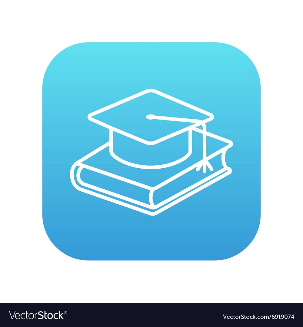 Graduation cap laying on book line icon