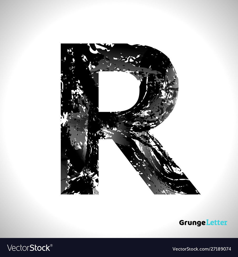 Grunge letter r black font sketch style symbol Vector Image