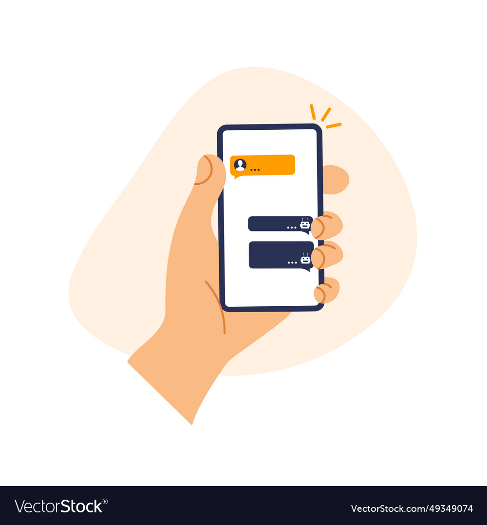 Hand holds phone with chat bot dialog boxes Vector Image Hand holds phone with chat bot dialog boxes