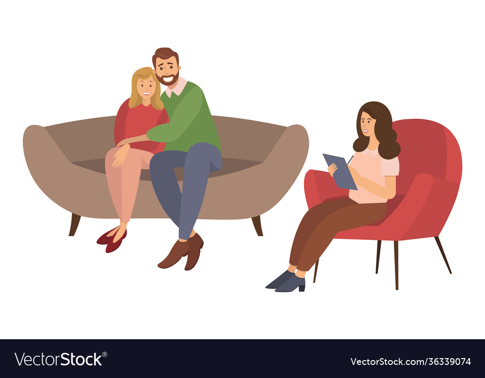 Happy married couple and female psychologist or Vector Image