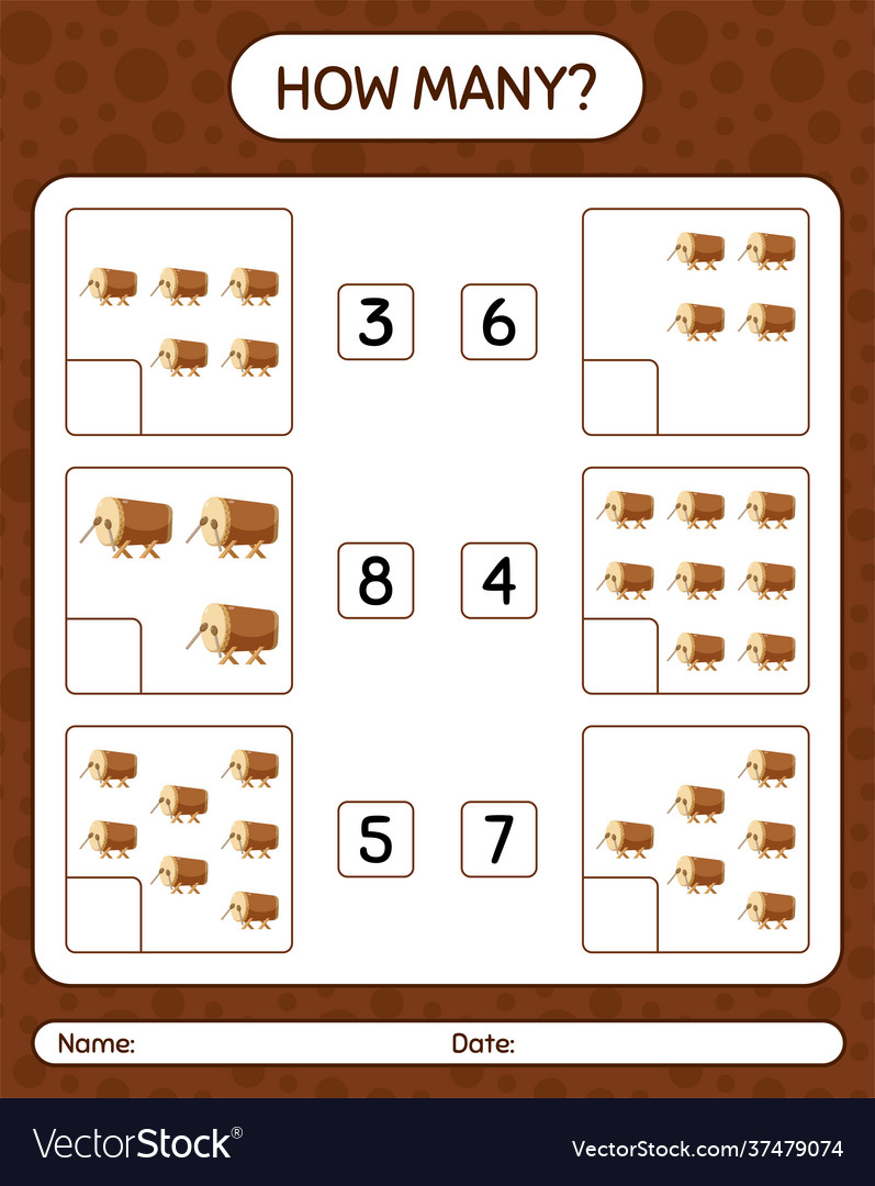 How many counting game with bedug drum worksheet