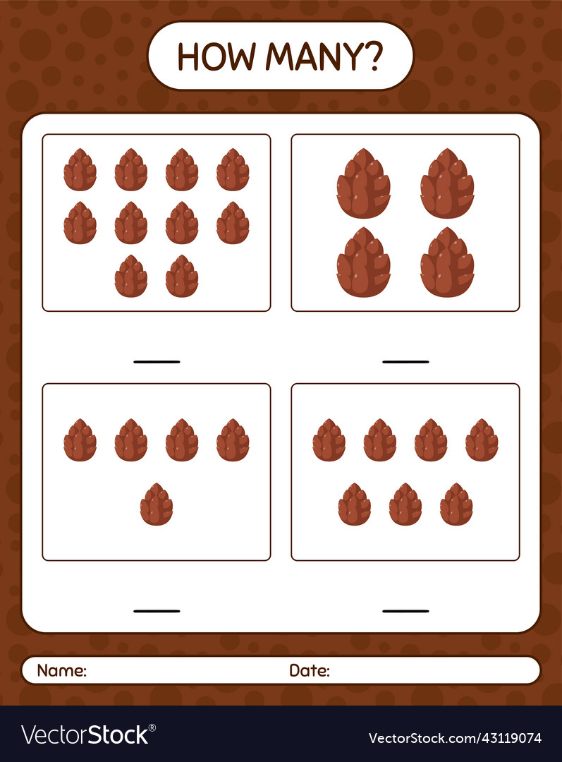 How many counting game with pine cone worksheet vector image How many counting game with pine cone worksheet