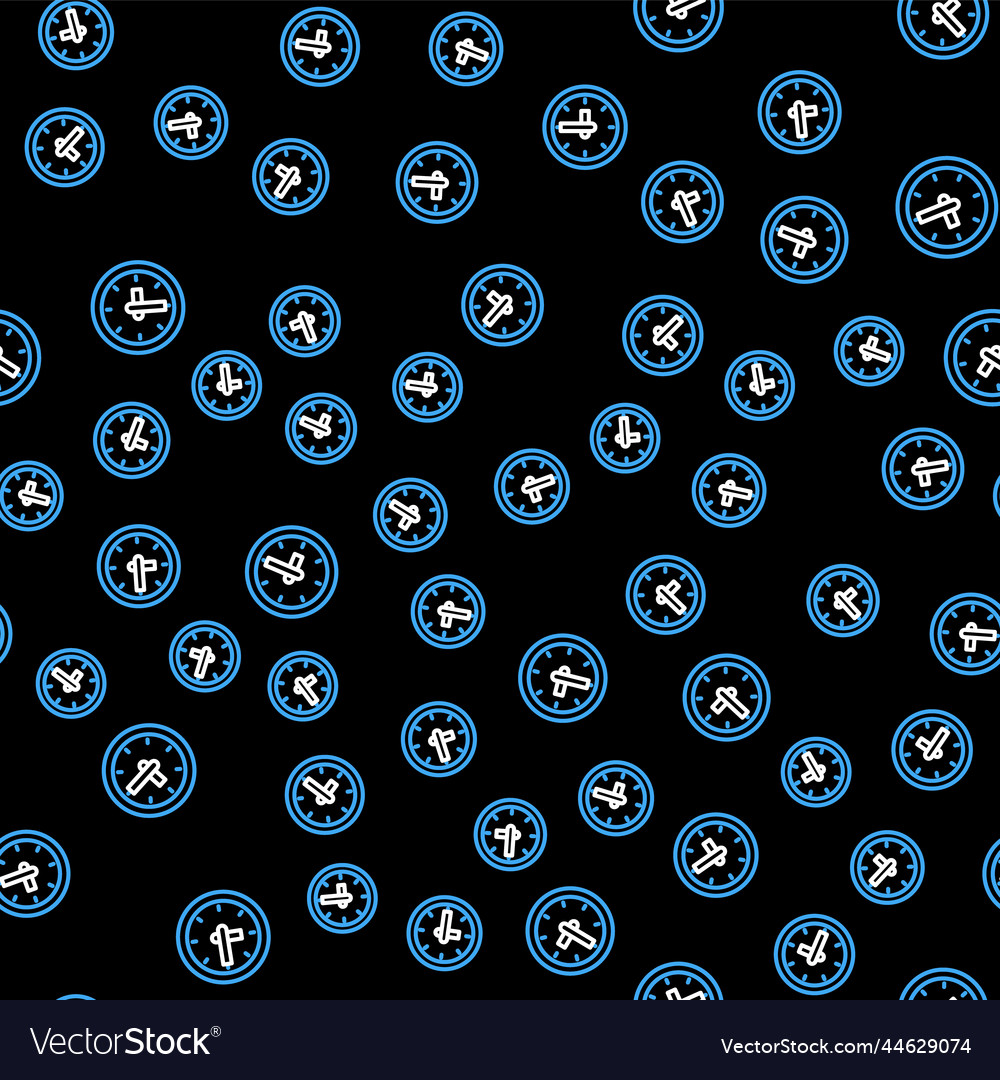 Line clock icon isolated seamless pattern on black