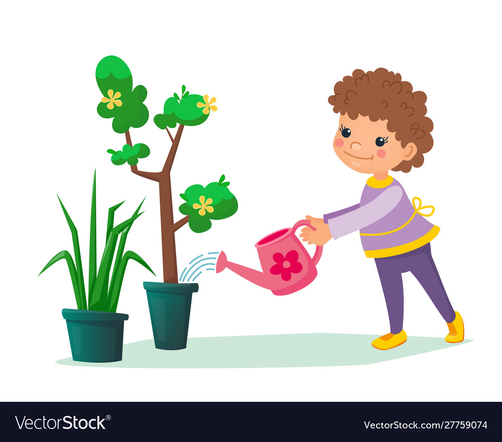 Little child holding a water can in his hands Vector Image