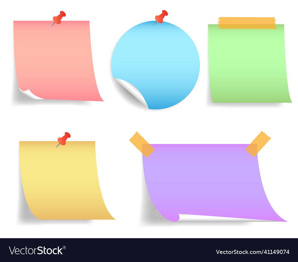 Realistic paper note set with various color vector image Realistic paper note set with various color
