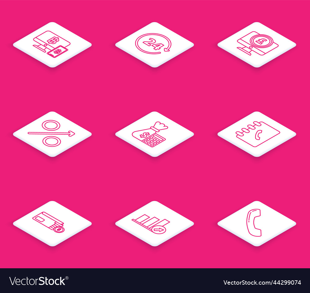 Set line computer monitor with mobile phone vector image Set line computer monitor with mobile phone
