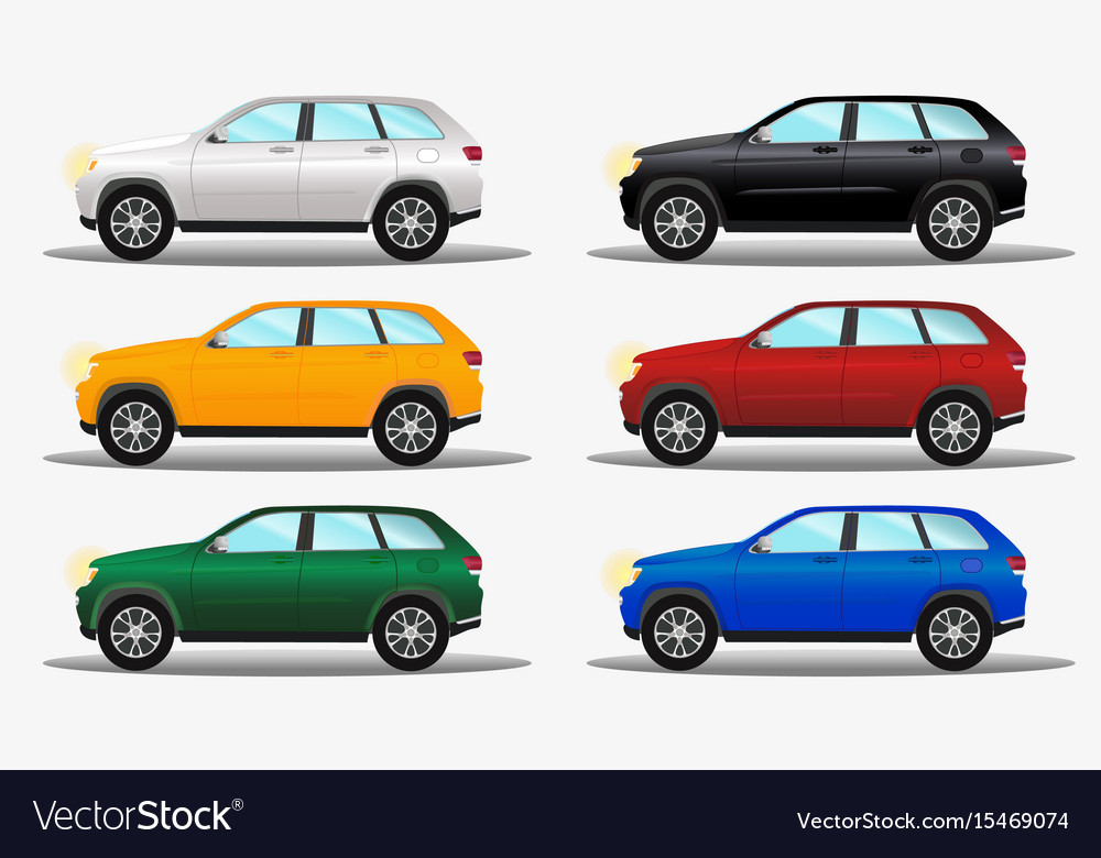 Set of different colors terrain cars white Vector Image