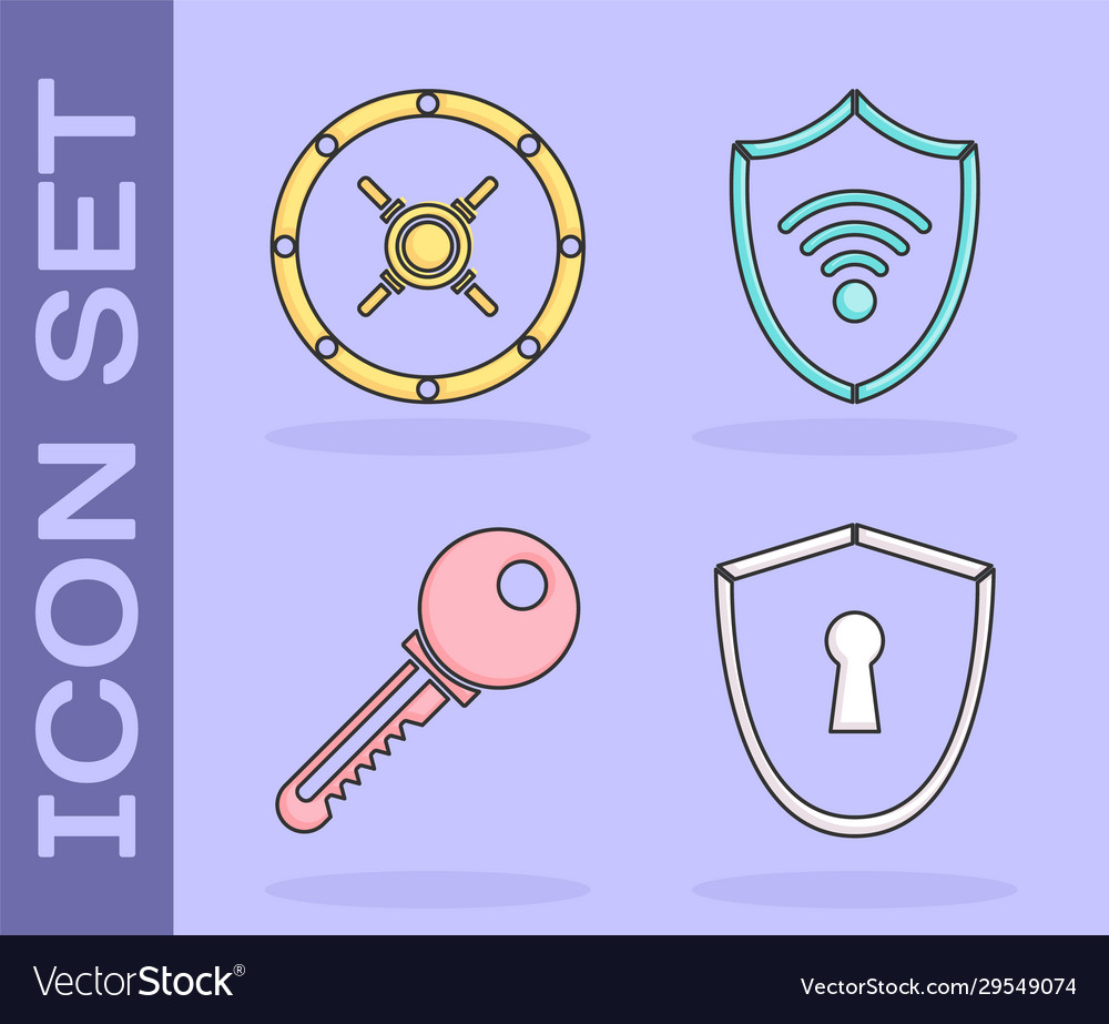 Set shield with keyhole safe key vector image Set shield with keyhole safe key