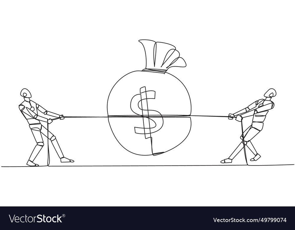 Single continuous line drawing two robots vector image Single continuous line drawing two robots