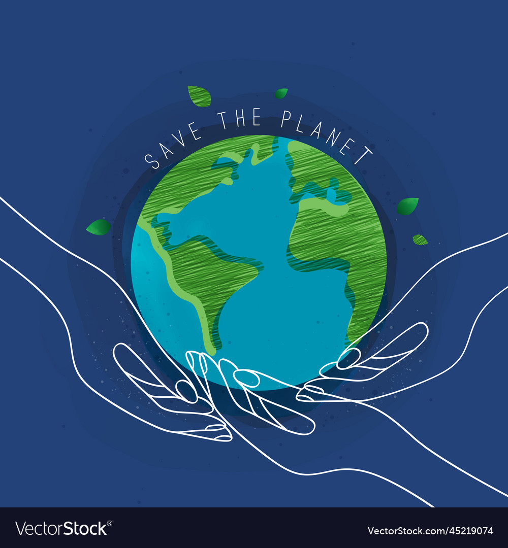 With the globe world map and hands for saving vector image With the globe world map and hands for saving