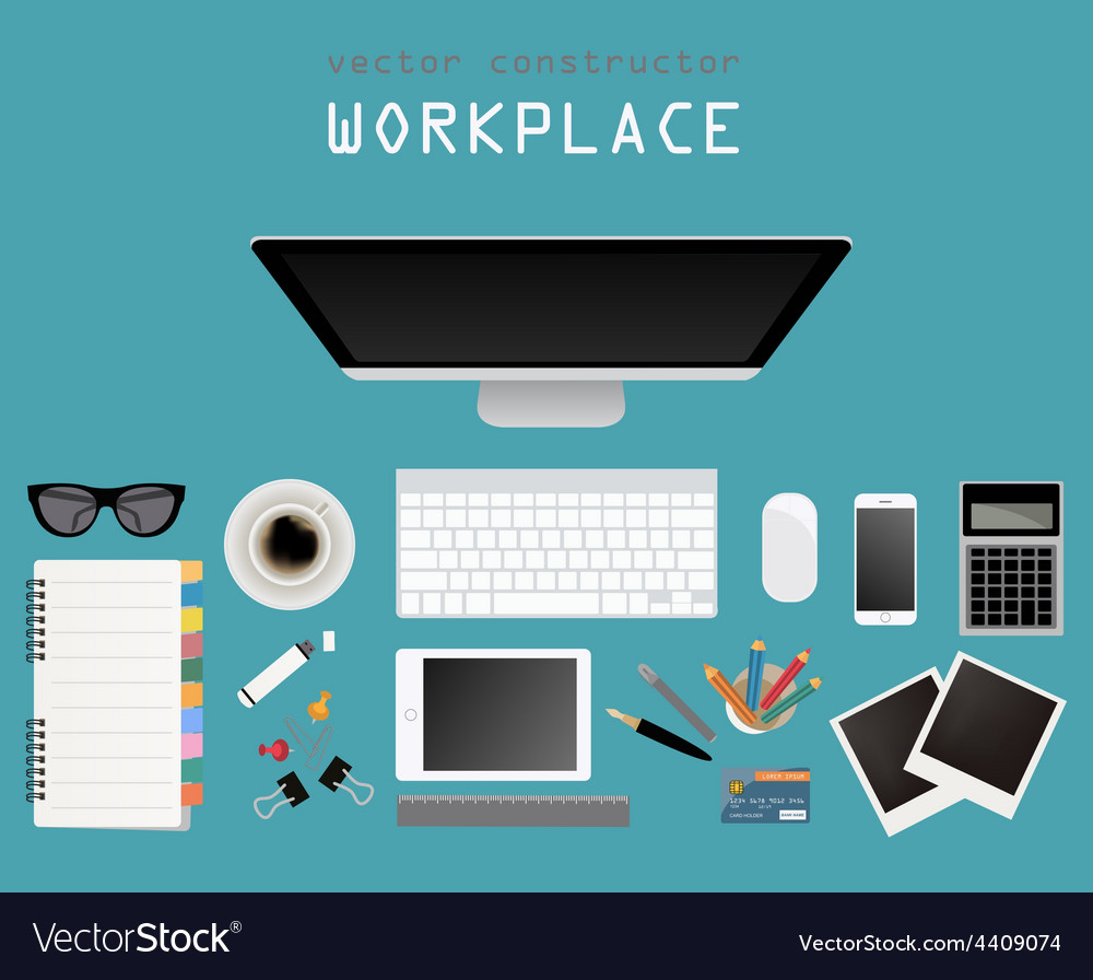 Working place in flat design constructor