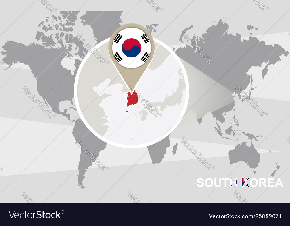 World Map Showing Korea World Map With Magnified South Korea Royalty Free Vector