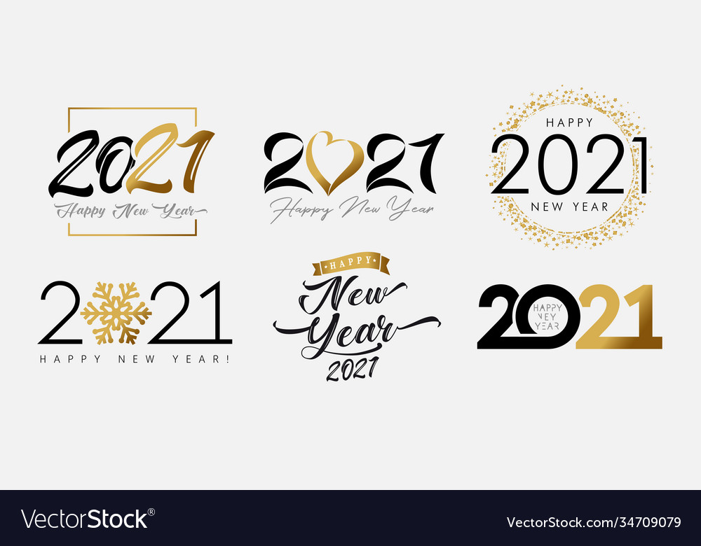 Big set 2021 happy new year gold and black logo