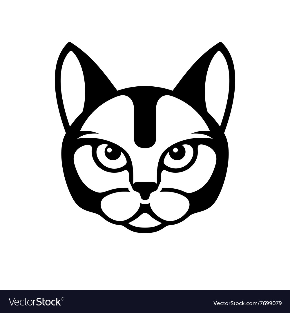 Abstract, black and white cat face icon/sticker. Isolated on white