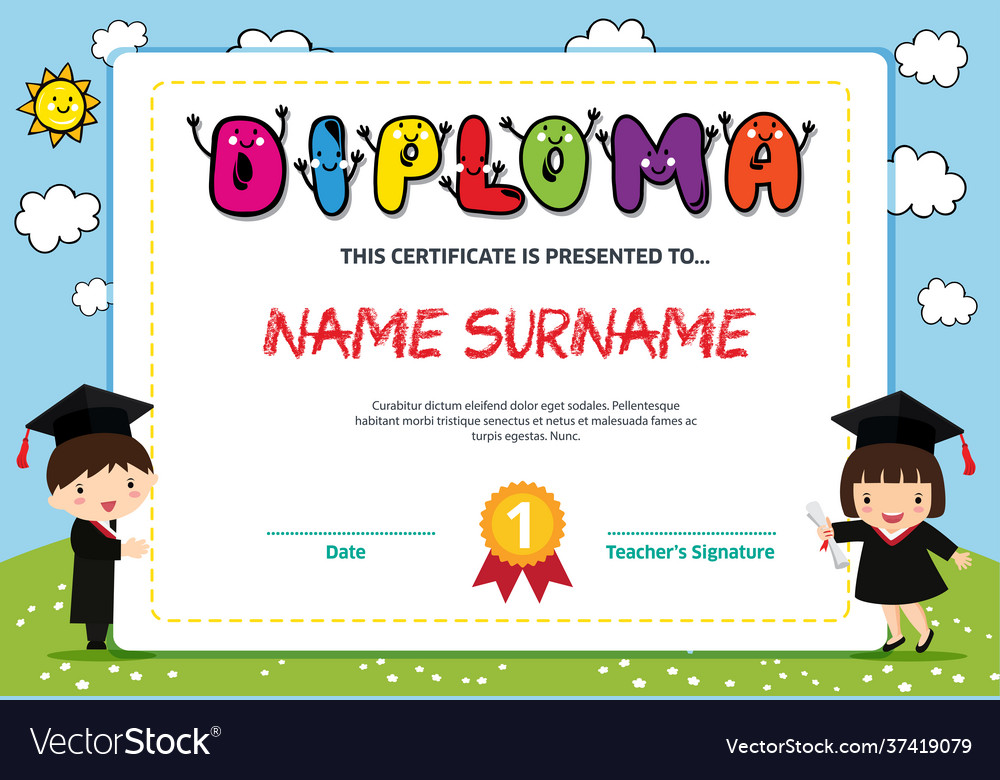 Colorful kids diploma certificate background Vector Image