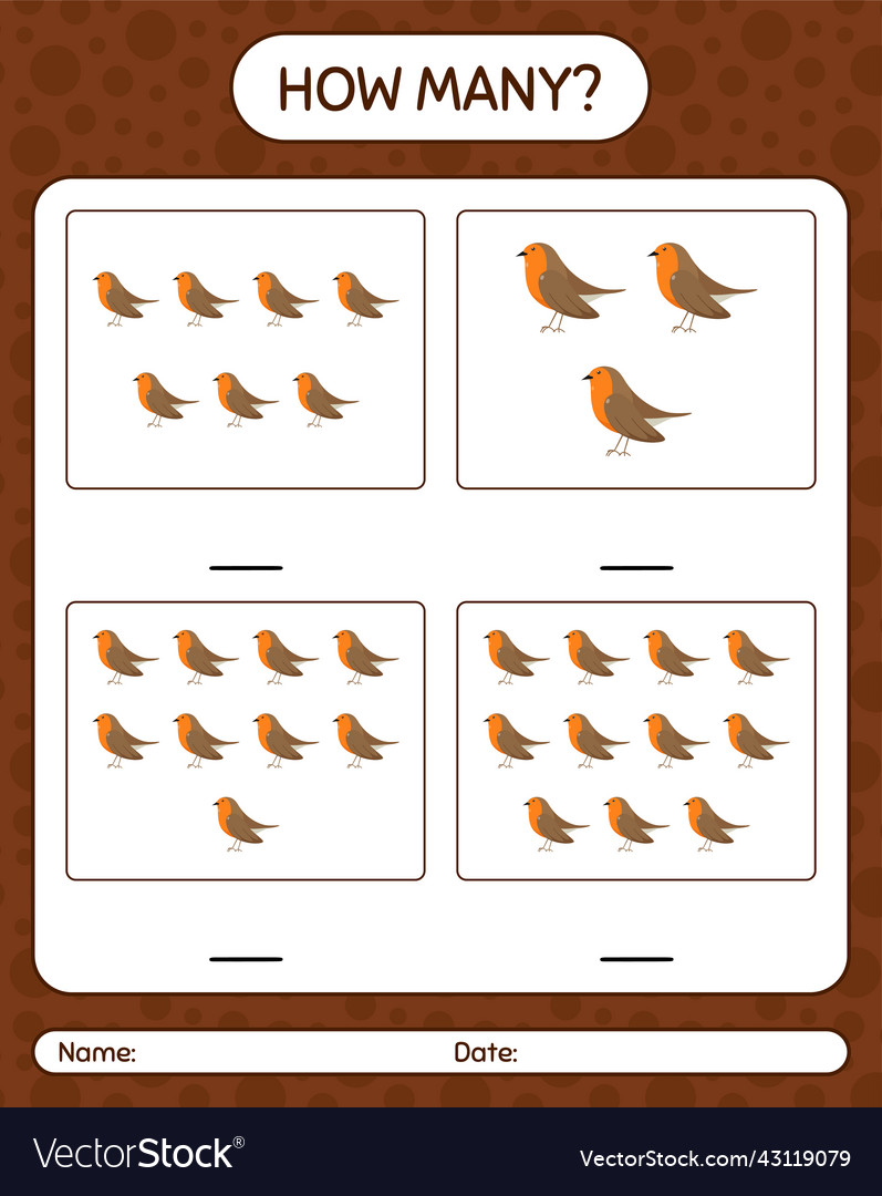 How many counting game with robin bird worksheet
